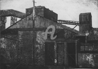 Gravures & estampes intitulée "L'Usine" par Anna Shibanova, Œuvre d'art originale, Eau-forte