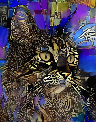 Malone, cat - Mix media on panel -70x55 cm - OOAK