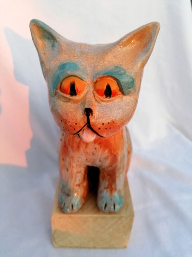 Sculpture intitulée "Chat émaillé aux ye…" par Sandrine De Zorzi, Œuvre d'art originale, Argile