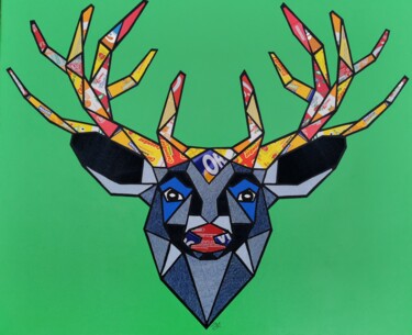 Peinture intitulée "CLOVIS le cerf" par Johanna Meunier, Œuvre d'art originale, Acrylique Monté sur Châssis en bois