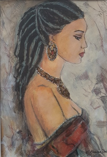 Peinture sur papier : Princesse d'ailleurs 绘画 标题为“Peinture sur papier…” 由Danielle Alarcon Dalvin, 原创艺术品, 丙烯