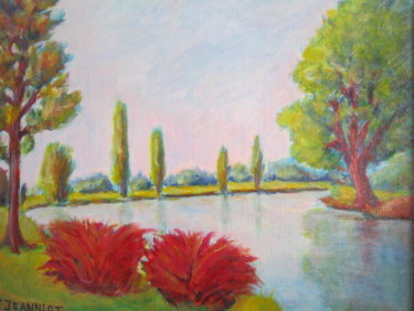 Quiétude au bords de la Saône Painting titled "Quiétude au bords…" by Joel Jeanniot, Original Artwork, Oil Mounted on Wood Stretcher frame