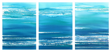 Set of 3 abstract seascape (triptych) - Original watercolor Painting titled "Set of 3 abstract s…" by Svetlana Lileeva, Original Artwork, Watercolor