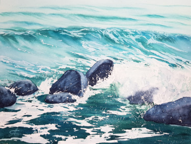 Waves and stones. Original watercolor seascape painting. Painting titled "Waves and stones. O…" by Svetlana Lileeva, Original Artwork, Watercolor
