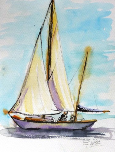 Esquisse rapide d'un voilier devant le port de Québec 图画 标题为“Esquisse rapide d'u…” 由René Blanchet, 原创艺术品, 墨