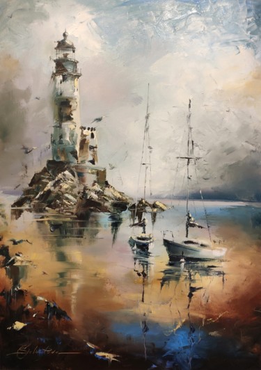 Aniva Lighthouse Peinture intitulée "Aniva Lighthouse" par Olga Soldatova, Œuvre d'art originale, Huile Monté sur Châssis en bois