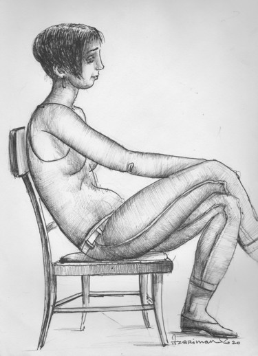 绘画 标题为“A sitting girl-2” 由Azeriman, 原创艺术品, 圆珠笔