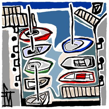 Arts numériques intitulée "port de plaisance" par Franck Vidal, Œuvre d'art originale, Peinture numérique