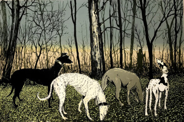 Printmaking titled "Out With The Dogs" by Tim Southall, Original Artwork, Screenprinting