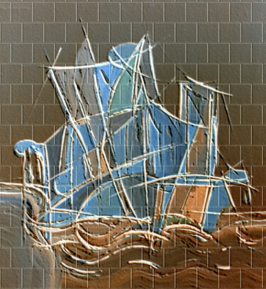 Peinture intitulée "por mar nunca naveg…" par Antonio Guimaraes, Œuvre d'art originale, Embossage