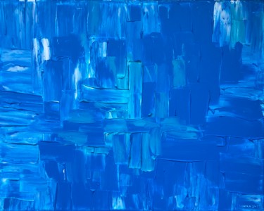 Painting titled "Blues II" by Ludwika Pilat, Original Artwork, Acrylic Mounted on Wood Stretcher frame