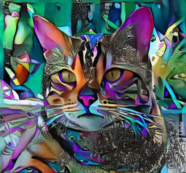 Effren, cat - mix media on panel -70x60 cm - OOAK