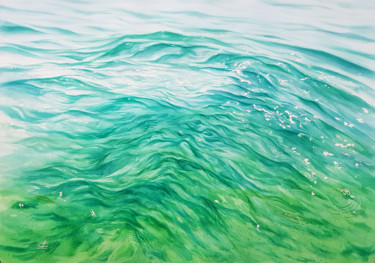 Sunrise and glare on the water. Waves and seascape #39 Painting titled "Sunrise and glare o…" by Svetlana Lileeva, Original Artwork, Watercolor