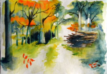 Pintura titulada "sentier secret" por Dominique Missler, Obra de arte original, Acuarela