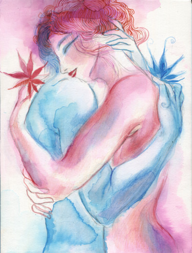 Arte digitale intitolato "Hugs.2" da Maria Cristina Cerminara, Opera d'arte originale, Acquarello