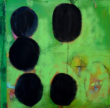 Cinq cercles noirs Peinture intitulée "Cinq cercles noirs" par Brigite Oury, Œuvre d'art originale, Acrylique