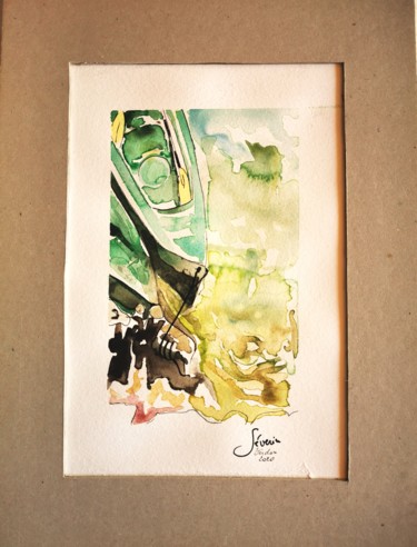 Canoës sur le verdon Peinture intitulée "Canoës sur le verdon" par Johnny Rinkel, Œuvre d'art originale, Aquarelle