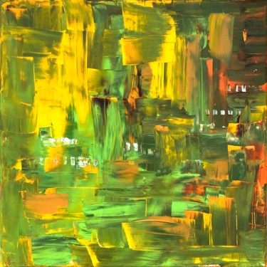 Painting titled "Hill village" by Ludwika Pilat, Original Artwork, Acrylic Mounted on Wood Stretcher frame