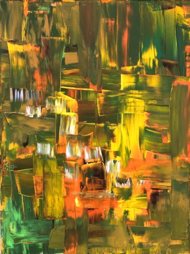 Painting titled "Hill village II" by Ludwika Pilat, Original Artwork, Acrylic Mounted on Wood Stretcher frame