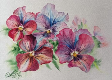 Картина под названием "Funny pansies" - Olga Matyunina, Подлинное произведение искусства, Акварель