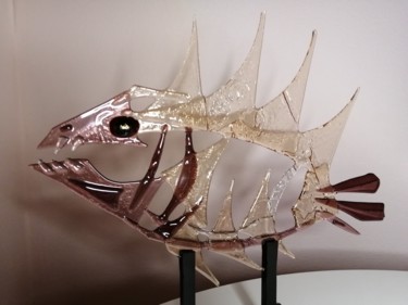 Sculpture titled "Artglass fish purple" by Anna Smilyanskaya, Original Artwork, Glass
