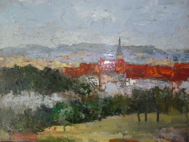 Pittura intitolato "Paysage de campagne" da Alain Cojan, Opera d'arte originale, Olio