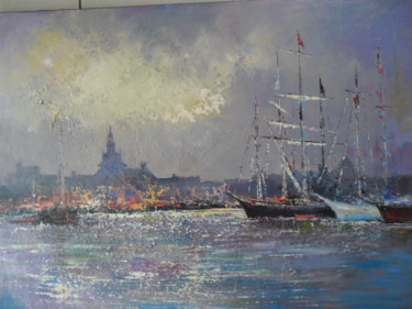 Pittura intitolato "les grands voiliers…" da Alain Cojan, Opera d'arte originale, Olio