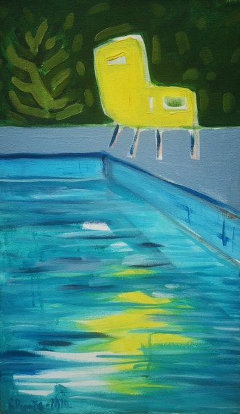 Painting titled "Yellow chair near t…" by Rita Pranca, Original Artwork, Acrylic Mounted on Cardboard