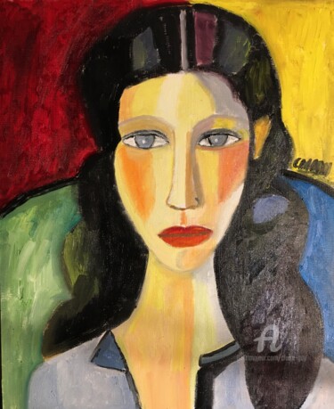 Painting titled ""Douce Jeanne"" by Claire Marie Gay, Original Artwork, Oil Mounted on Wood Panel