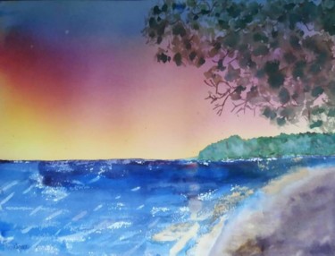 제목이 "coucher de soleil s…"인 미술작품 Pascale Coutoux로, 원작, 수채화