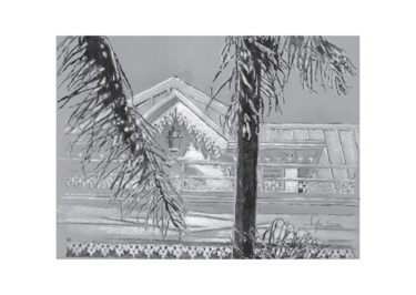 Toits, bardeaux et lambrequins avec feuilles-coco. Drawing titled "Toits, bardeaux et…" by Pol Soupe, Original Artwork, Pencil