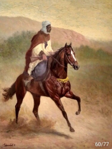 Painting titled "Cavalier" by Noureddine Takouachet, Original Artwork, Oil Mounted on Wood Stretcher frame