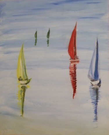 Les bateaux de l étang de Thau Peinture intitulée "Les bateaux de l ét…" par Claire Ferrari (klrferr), Œuvre d'art originale, Acrylique