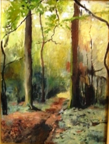 Schilderij getiteld "Sous-bois (1969)" door Claude Hardenne, Origineel Kunstwerk, Olie