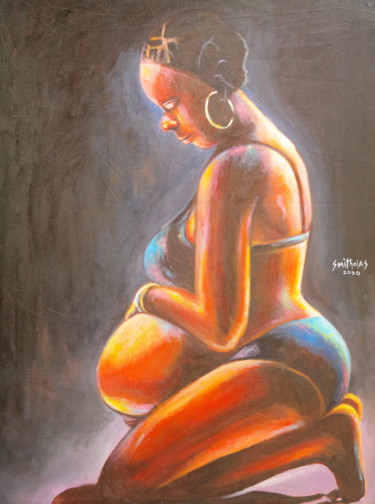 Awaiting Schilderij getiteld "Awaiting" door Olaoluwa Smith, Origineel Kunstwerk, Acryl
