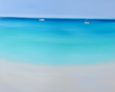 Painting titled "Tropical seascape" by Elena Kurochko, Original Artwork, Oil Mounted on Wood Stretcher frame