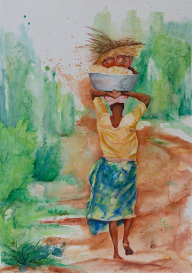Saison des pluies Pittura intitolato "Saison des pluies" da Sophie Loizeau, Opera d'arte originale, Olio Montato su Telaio per barella in legno