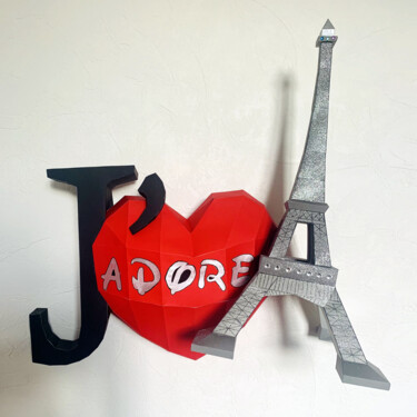 "J'aime Paris" sculpture murale papercraft Sculpture intitulée ""J'aime Paris" scul…" par Ecogami, Œuvre d'art originale, Papier