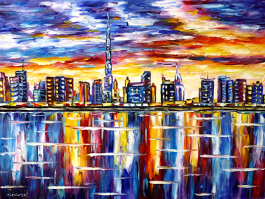 Dubai Skyline 绘画 标题为“Dubai Skyline” 由Mirek Kuzniar, 原创艺术品, 油