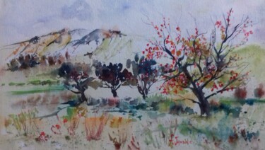 Painting titled "Cerisier au Baux" by Frederic Jandolo, Original Artwork, Watercolor