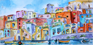 Procida Corricella acquerello Pittura intitolato "Procida Corricella…" da Patrizia Gargiulo (PattyGi), Opera d'arte originale, Acquarello