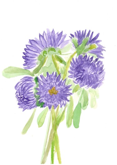 「"Asters"」というタイトルの絵画 Elena Tereshchenkoによって, オリジナルのアートワーク, 水彩画