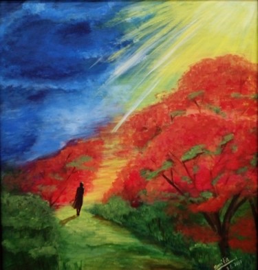 The Road Less Known... Acrylic painting Schilderij getiteld "The Road Less Known…" door Smita Srivastav, Origineel Kunstwerk, Acryl Gemonteerd op Houten paneel