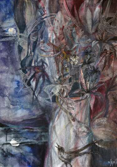 제목이 "What the night bird…"인 미술작품 Maria Shedrina로, 원작, 수채화