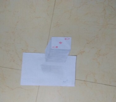 Drawing titled "3D Playing cards" by Krishna Art Gallery, Original Artwork, Pencil