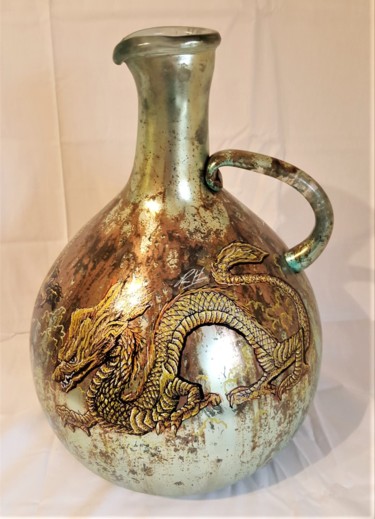 Sculpture titled "Dragon Flask" by Rikkihop, Original Artwork, Glass