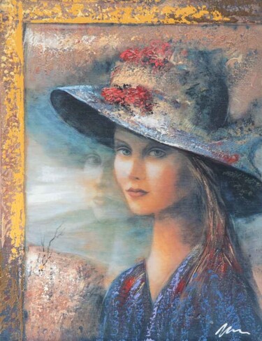 Lady with Hat Linda, acrylic print painting on canvas 绘画 标题为“Lady with Hat Linda…” 由Filip Petrovic, 原创艺术品, 丙烯