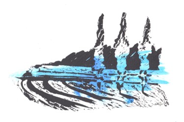 印花与版画 标题为“Blue arrow” 由Natacha Deny, 原创艺术品, Linocuts