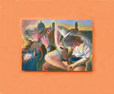 WAITING FOR SUNRISE Pittura intitolato "WAITING FOR SUNRISE" da Paola Imposimato, Opera d'arte originale, Smalto Montato su Pannello di legno