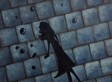 Painting titled "M in Shadows" by Luna Smith, Original Artwork, Oil Mounted on Wood Stretcher frame
